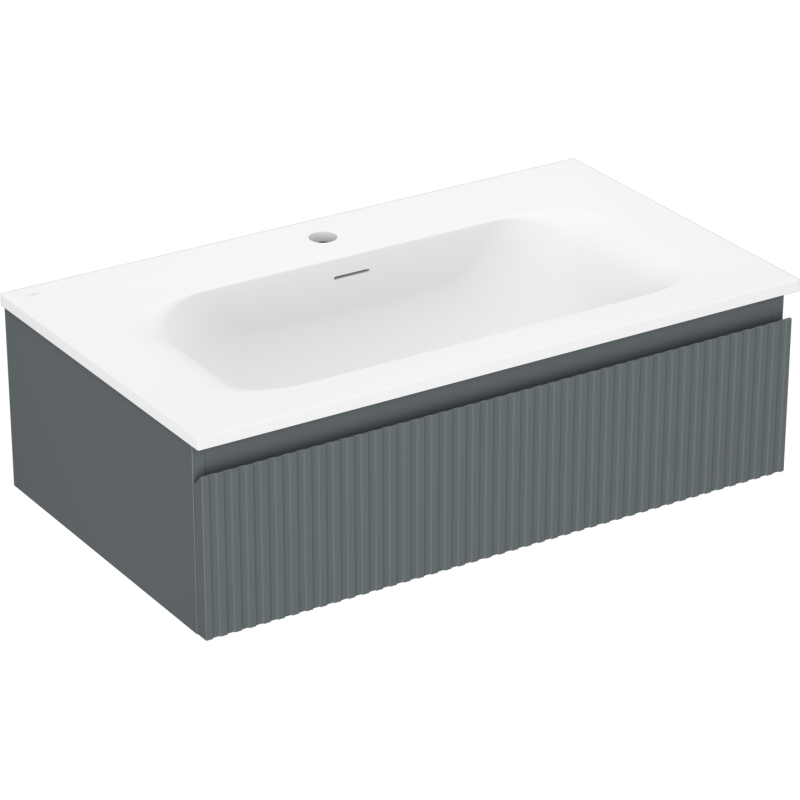 Mexen Rivel armario de baño de 80 cm con lavabo Vela, 1 cajón, acanalado, grafito mate/blanco mate - 91A20-08023-1-BF66-W23M01