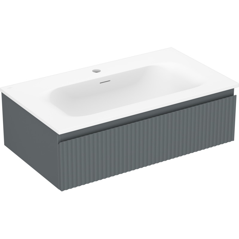 Mexen Rivel armario de baño de 80 cm con lavabo Vela, 1 cajón, ranurado, grafito mate/blanco mate - 91A20-08023-1-BF66-W23M01