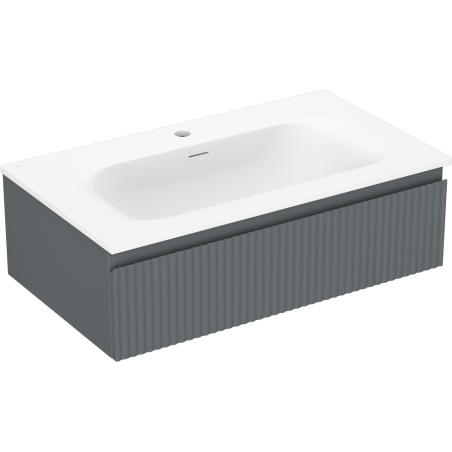 Mexen Rivel badkamerkast 80 cm met wastafel Vela, 1 lade, geribbeld, grafiet mat/wit mat - 91A20-08023-1-BF66-W23M01