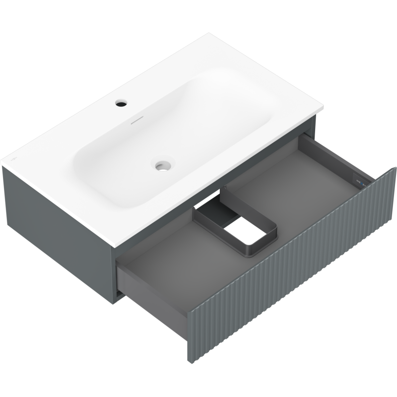 Mexen Rivel armario de baño de 80 cm con lavabo Vela, 1 cajón, acanalado, grafito mate/blanco mate - 91A20-08023-1-BF66-W23M01