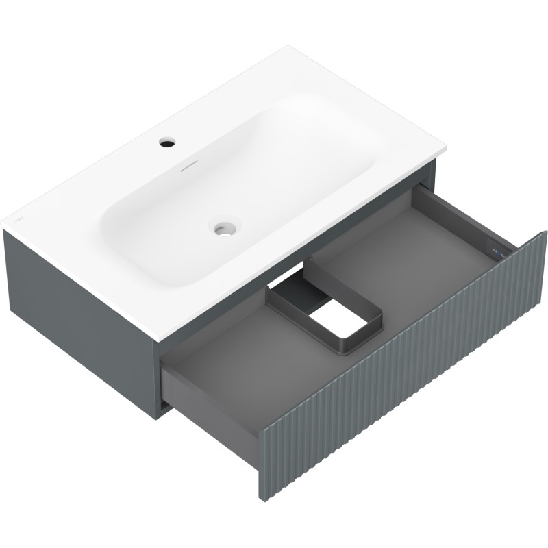 Mexen Rivel armario de baño de 80 cm con lavabo Vela, 1 cajón, ranurado, grafito mate/blanco mate - 91A20-08023-1-BF66-W23M01