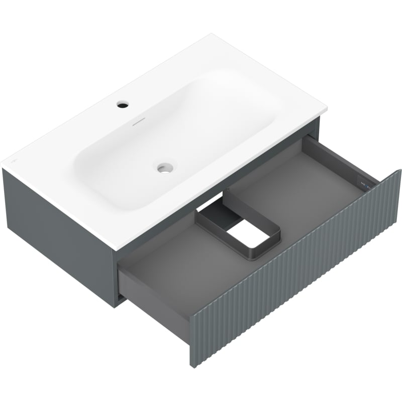 Mexen Rivel badkamerkast 80 cm met wastafel Vela, 1 lade, geribbeld, grafiet mat/wit mat - 91A20-08023-1-BF66-W23M01