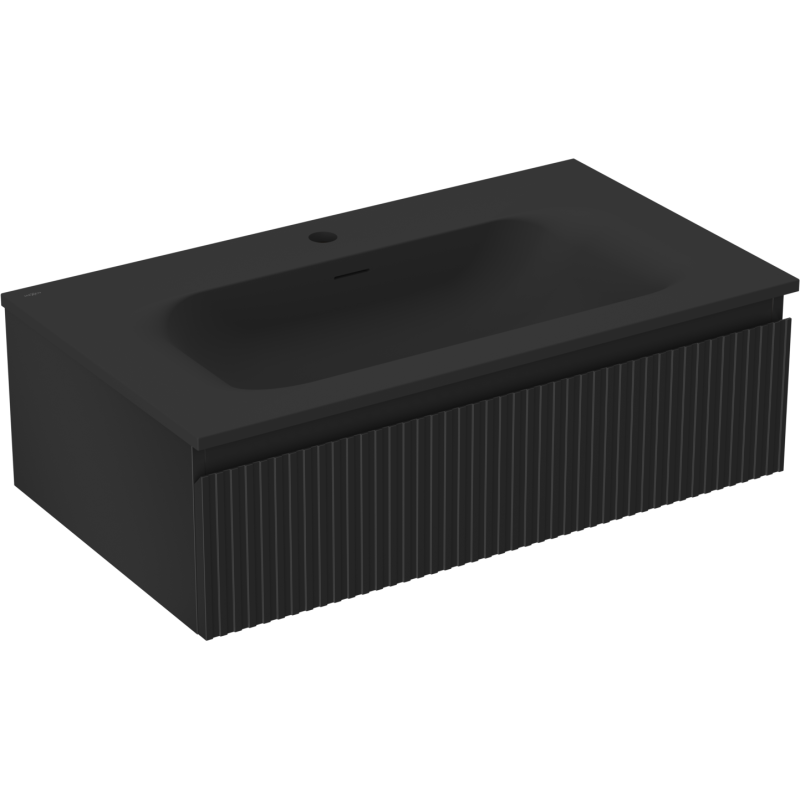 Mexen Rivel Badezimmermöbel 80 cm mit Waschtisch Vela, 1 Schublade, geriffelt, schwarz matt - 91A20-08023-1-BF71-W23M71