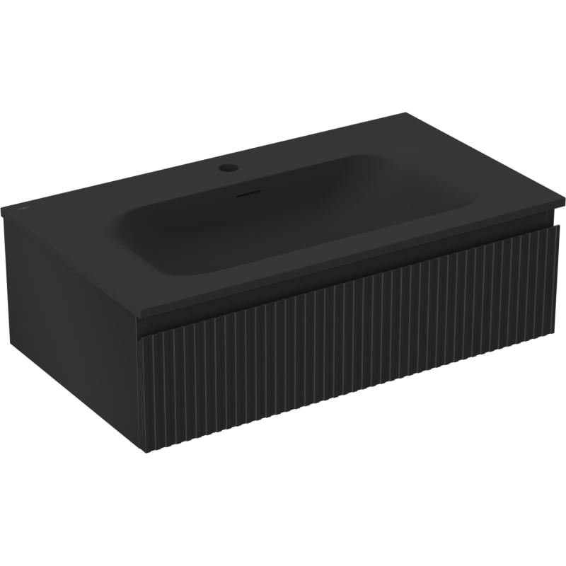 Mexen Rivel szafka łazienkowa 80 cm z umywalką Vela, 1 szuflada, ryflowana , czarna mat - 91A20-08023-1-BF71-W23M71
