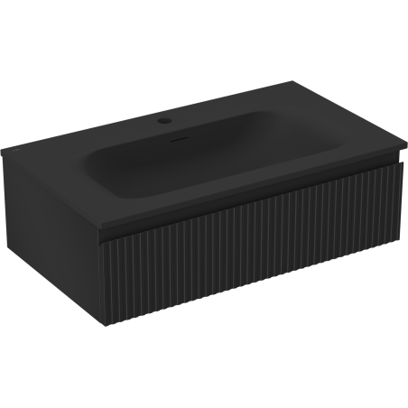 Mexen Rivel Badezimmerschrank 80 cm mit Waschbecken Vela, 1 Schublade, geriffelt, schwarz matt - 91A20-08023-1-BF71-W23M71