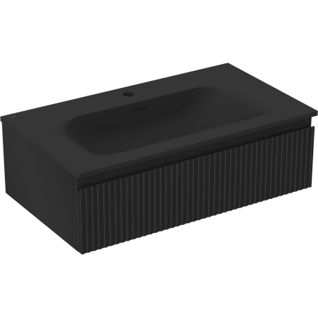 Mexen Rivel bathroom cabinet 80 cm with Vela basin, 1 drawer, fluted, black matte - 91A20-08023-1-BF71-W23M71