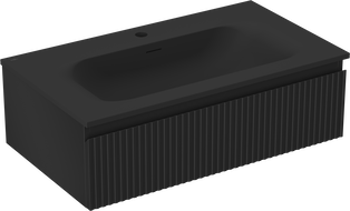 Mexen Rivel mueble de baño 80 cm con lavabo Vela, 1 cajón, acanalado, negro mate - 91A20-08023-1-BF71-W23M71