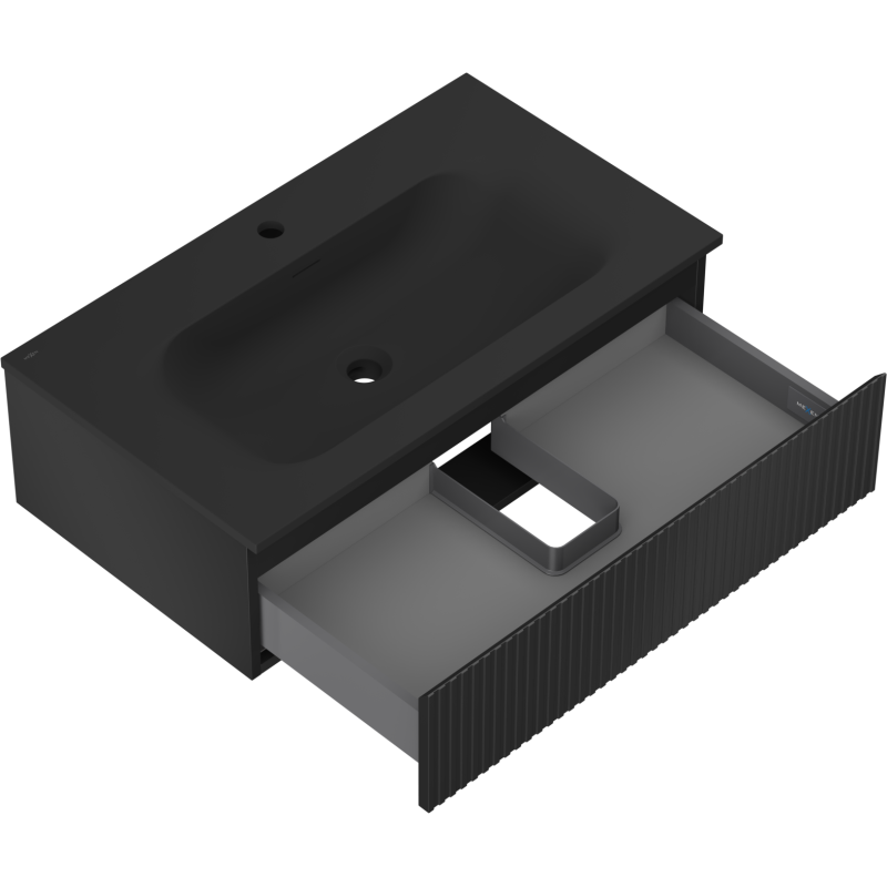 Mexen Rivel mobile da bagno 80 cm con lavabo Vela, 1 cassetto, scanalato, nero opaco - 91A20-08023-1-BF71-W23M71