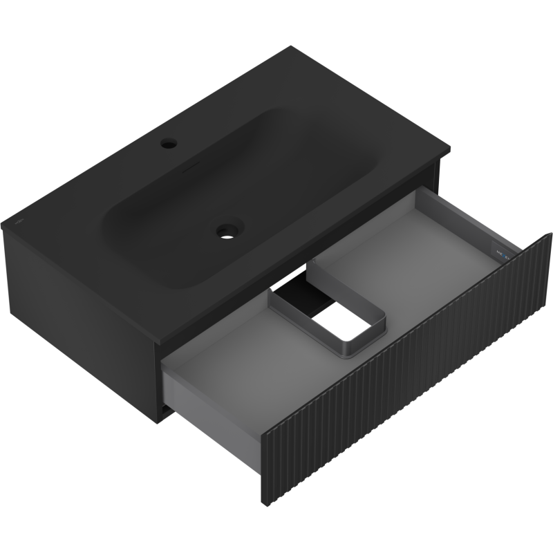 Mexen Rivel mueble de baño 80 cm con lavabo Vela, 1 cajón, acanalado, negro mate - 91A20-08023-1-BF71-W23M71