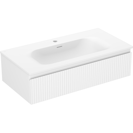 Mexen Rivel bathroom cabinet 90 cm with Vela sink, 1 drawer, grooved, white matte - 91A20-09023-1-BF01-W23M01
