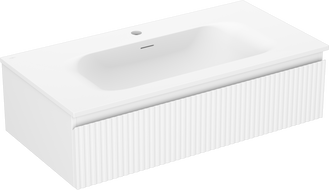 Mexen Rivel mobile da bagno 90 cm con lavabo Vela, 1 cassetto, scanalato, bianco opaco - 91A20-09023-1-BF01-W23M01