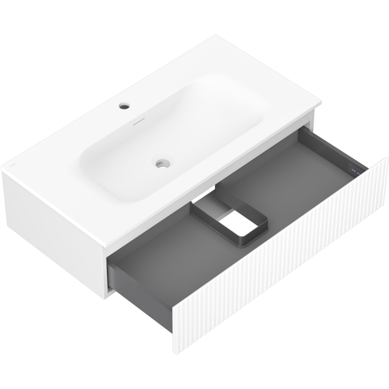 Mexen Rivel mueble de baño de 90 cm con lavabo Vela, 1 cajón, acanalado, blanco mate - 91A20-09023-1-BF01-W23M01