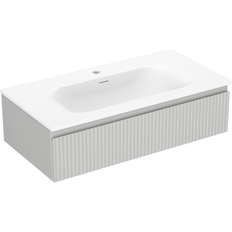 Mexen Rivel badkamerkast 90 cm met wastafel Vela, 1 lade, gegroefd, grijs mat/wit mat - 91A20-09023-1-BF62-W23M01