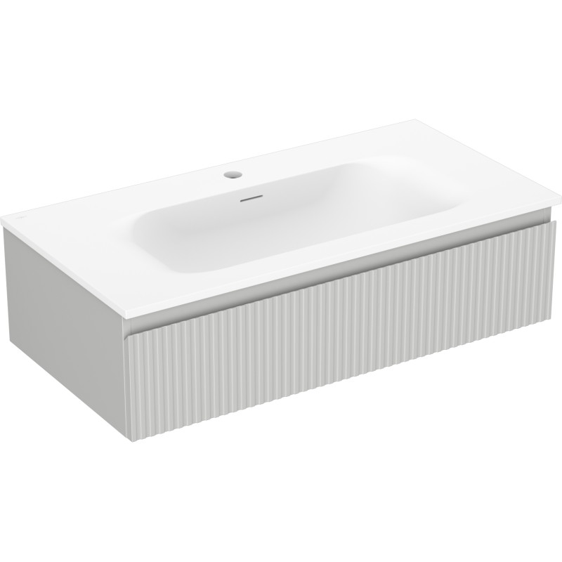 Mexen Rivel mobiletto da bagno 90 cm con lavabo Vela, 1 cassetto, scanalato, grigio opaco/bianco opaco