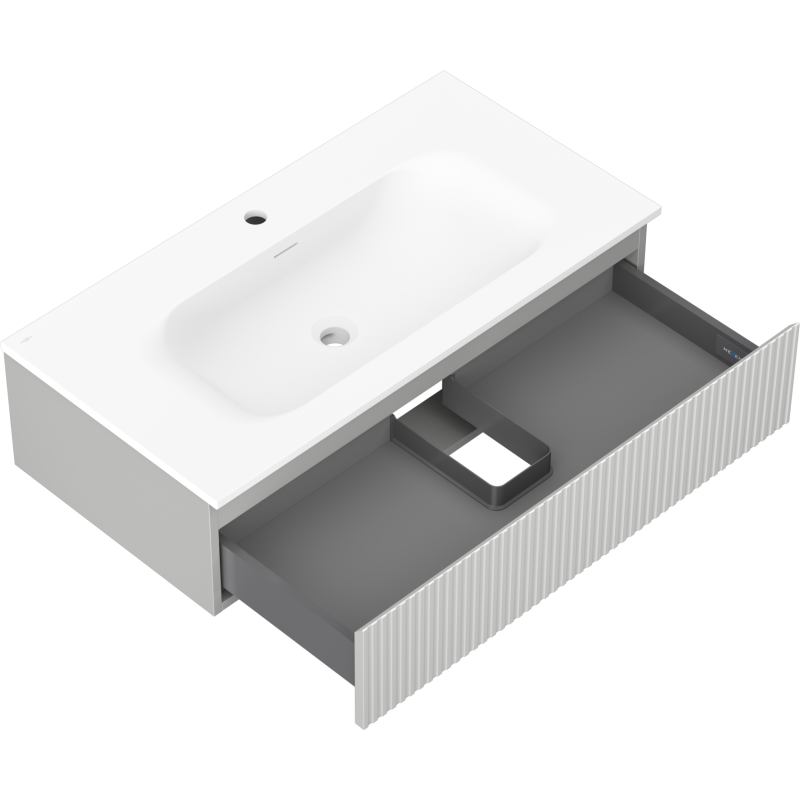 Mexen Rivel mobile da bagno 90 cm con lavabo Vela, 1 cassetto, scanalato, grigio opaco/bianco opaco - 91A20-09023-1-BF62-W23M01