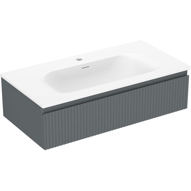 Mexen Rivel 90 cm kylpyhuonekaappi pesualtaalla Vela, 1 laatikko, uritettu, grafiitin matta/valkoinen matta