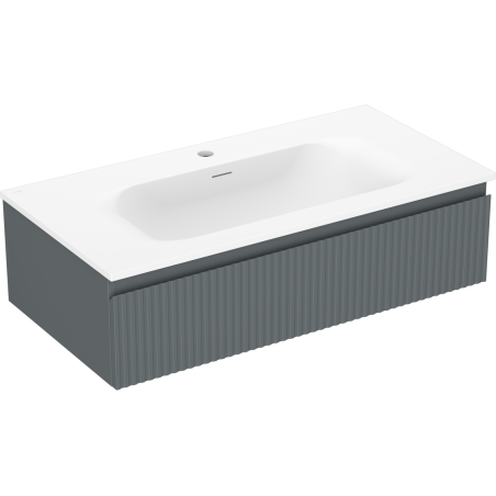 Mexen Rivel mueble de baño de 90 cm con lavabo Vela, 1 cajón, estriado, grafito mate/blanco mate - 91A20-09023-1-BF66-W23M01