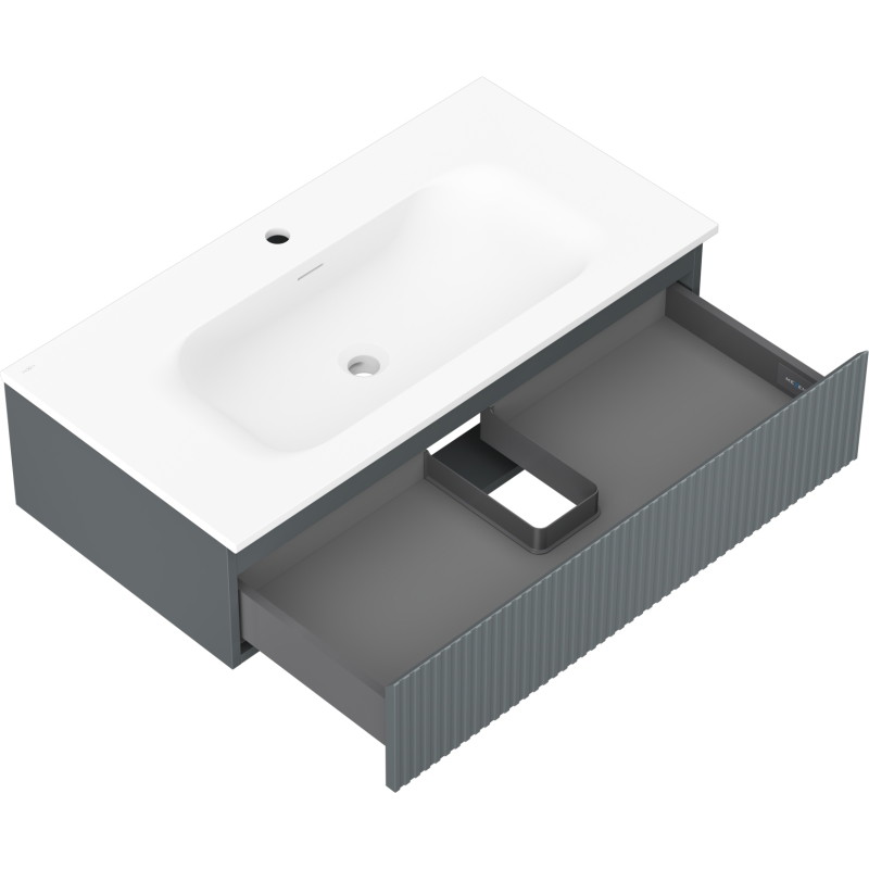 Mexen Rivel armario de baño 90 cm con lavabo Vela, 1 cajón, ranurado, grafito mate/blanco mate - 91A20-09023-1-BF66-W23M01