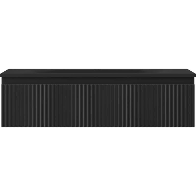 Mexen Rivel Badezimmerschrank 90 cm mit Waschbecken Vela, 1 Schublade, geriffelt, schwarz matt - 91A20-09023-1-BF71-W23M71