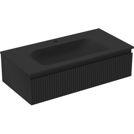 Mexen Rivel meuble de salle de bains 90 cm avec lavabo Vela, 1 tiroir, rainuré, noir mat - 91A20-09023-1-BF71-W23M71