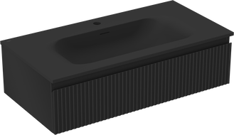 Mexen Rivel meuble de salle de bains 90 cm avec lavabo Vela, 1 tiroir, rainuré, noir mat - 91A20-09023-1-BF71-W23M71