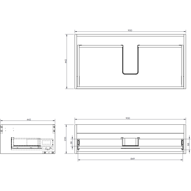 Mexen Rivel Badezimmerschrank 90 cm mit Waschbecken Vela, 1 Schublade, geriffelt, schwarz matt - 91A20-09023-1-BF71-W23M71