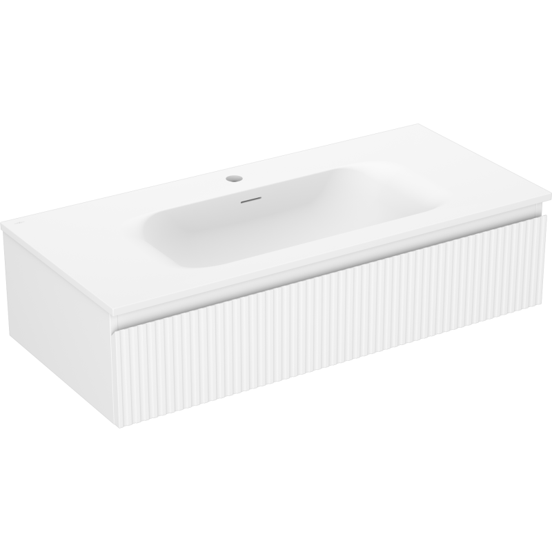 Mexen Rivel Badezimmermöbel 100 cm mit Waschbecken Vela, 1 Schublade, gerillt, weiß matt - 91A20-10023-1-BF01-W23M01