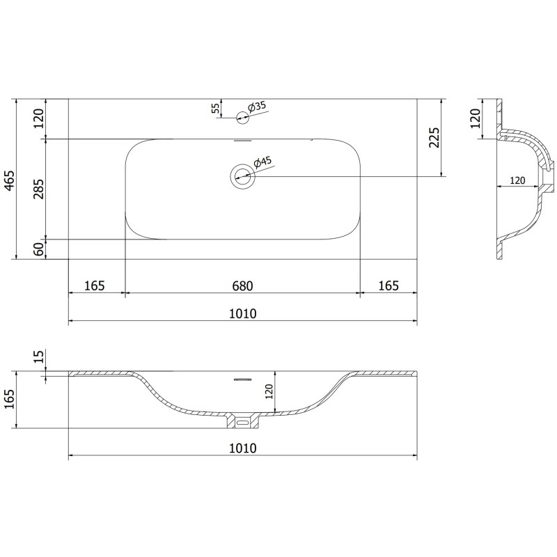 Mexen Rivel badkamerkast 100 cm met wastafel Vela, 1 lade, gegroefd, wit mat - 91A20-10023-1-BF01-W23M01