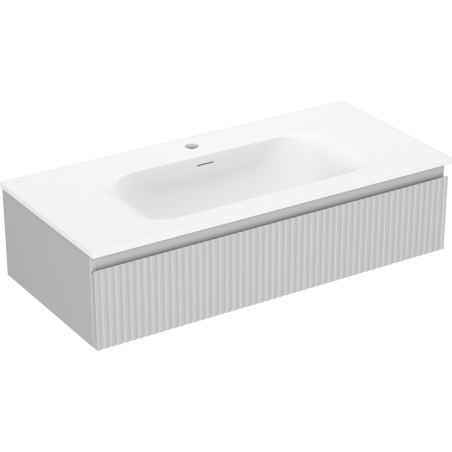 Mexen Rivel 100 cm bathroom cabinet with Vela sink, 1 drawer, fluted, gray matte/white matte - 91A20-10023-1-BF62-W23M01