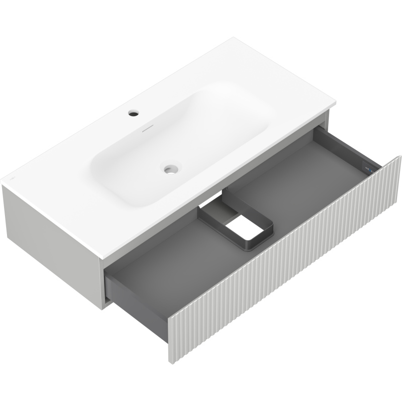 Mexen Rivel armário de casa de banho 100 cm com lavatório Vela, 1 gaveta, canelado, cinza mate/branco mate