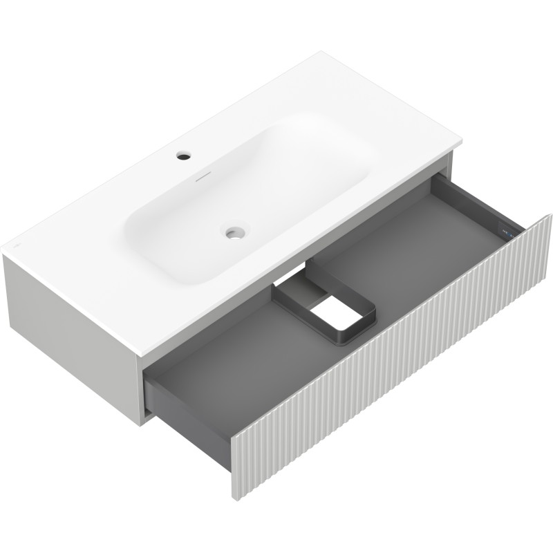 Mexen Rivel badkamerkast 100 cm met wastafel Vela, 1 lade, gegroefd, grijs mat/wit mat - 91A20-10023-1-BF62-W23M01