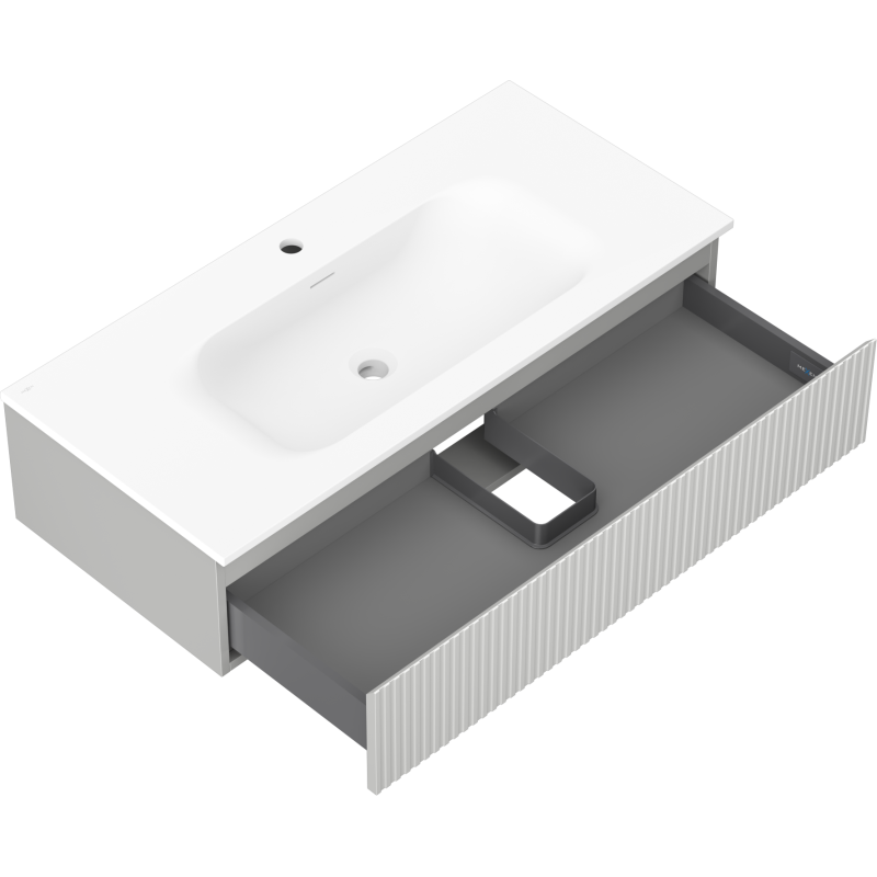 Mexen Rivel mobile da bagno 100 cm con lavabo Vela, 1 cassetto, scanalato, grigio opaco/bianco opaco - 91A20-10023-1-BF62-W23M01