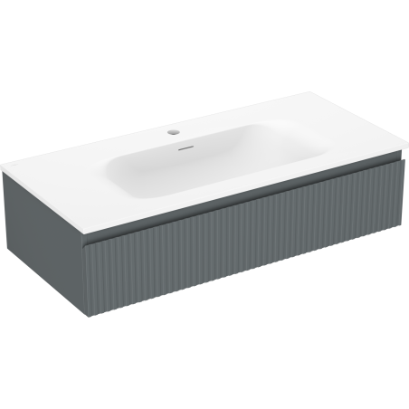 Mexen Rivel armoire de salle de bain 100 cm avec lavabo Vela, 1 tiroir, cannelée, graphite mat/blanc mat