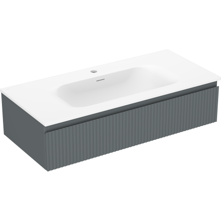 Mexen Rivel mueble de baño 100 cm con lavabo Vela, 1 cajón, acanalado, grafito mate/blanco mate - 91A20-10023-1-BF66-W23M01