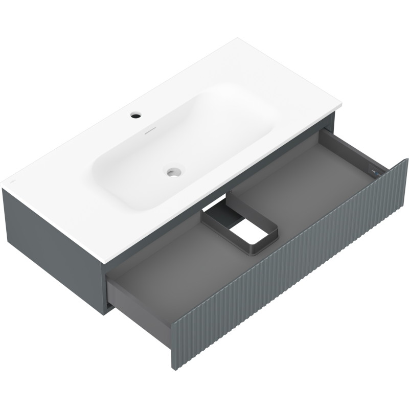 Mexen Rivel armario de baño de 100 cm con lavabo Vela, 1 cajón, estriado, grafito mate/blanco mate - 91A20-10023-1-BF66-W23M01