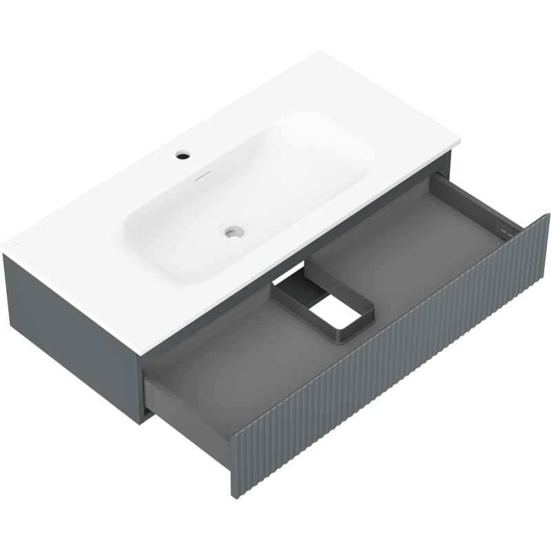 Mexen Rivel szafka łazienkowa 100 cm z umywalką Vela, 1 szuflada, ryflowana , grafit mat/biała mat - 91A20-10023-1-BF66-W23M01