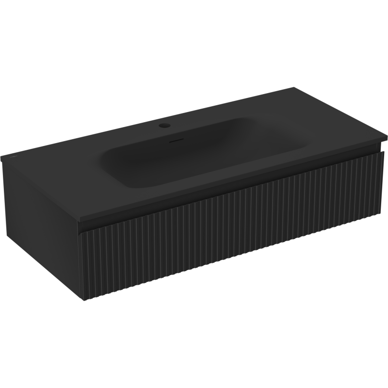 Mexen Rivel gabinete de baño de 100 cm con lavabo Vela, 1 cajón, acanalado, negro mate - 91A20-10023-1-BF71-W23M71