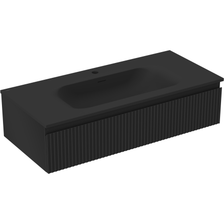 Mexen Rivel gabinete de baño de 100 cm con lavabo Vela, 1 cajón, acanalado, negro mate - 91A20-10023-1-BF71-W23M71