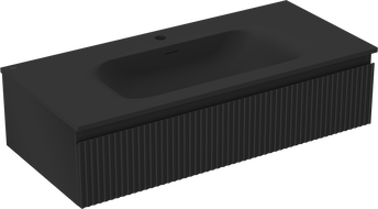 Mexen Rivel Badezimmer-Schrank 100 cm mit Waschbecken Vela, 1 Schublade, geriffelt, schwarz matt - 91A20-10023-1-BF71-W23M71