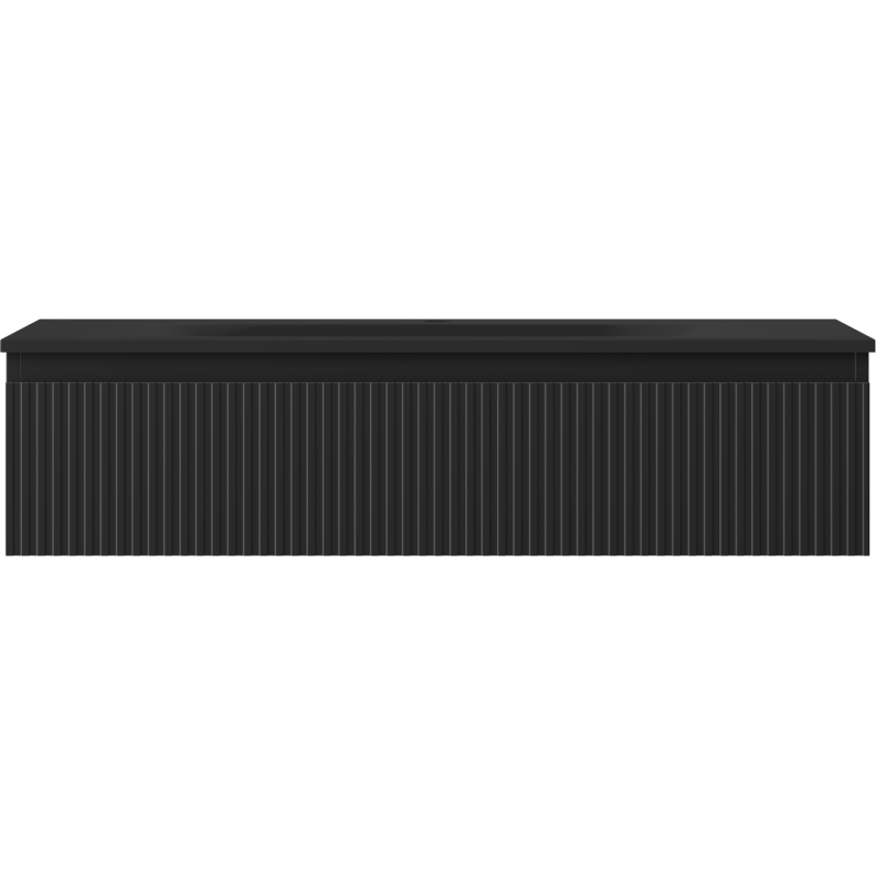 Mexen Rivel Badezimmer-Schrank 100 cm mit Waschbecken Vela, 1 Schublade, geriffelt, schwarz matt - 91A20-10023-1-BF71-W23M71