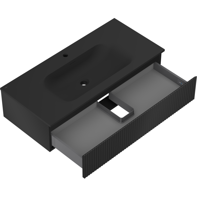 Mexen Rivel meuble de salle de bain 100 cm avec lavabo Vela, 1 tiroir, rainuré, noir mat - 91A20-10023-1-BF71-W23M71