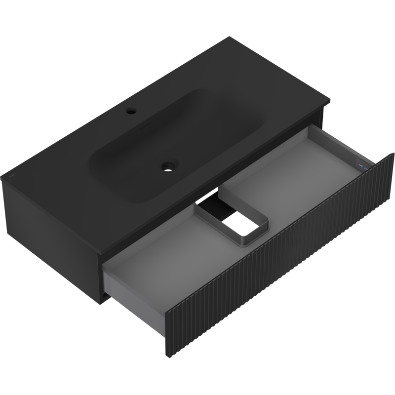 Mexen Rivel ντουλάπι μπάνιου 100 cm με νιπτήρα Vela, 1 συρτάρι, αυλακωτό, μαύρο