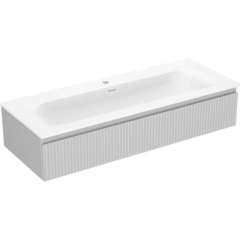 Mexen Rivel Badschrank 120 cm mit Waschbecken Vela, 1 Schublade, geriffelt, grau matt/weiß matt - 91A20-12023-1-BF62-W23M01
