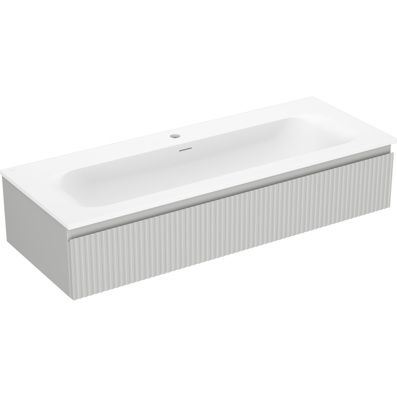 Mexen Rivel kylpyhuonekaappi 120 cm pesualtaalla Vela, 1 laatikko, uurrettu, harmaa matta/valkoinen matta