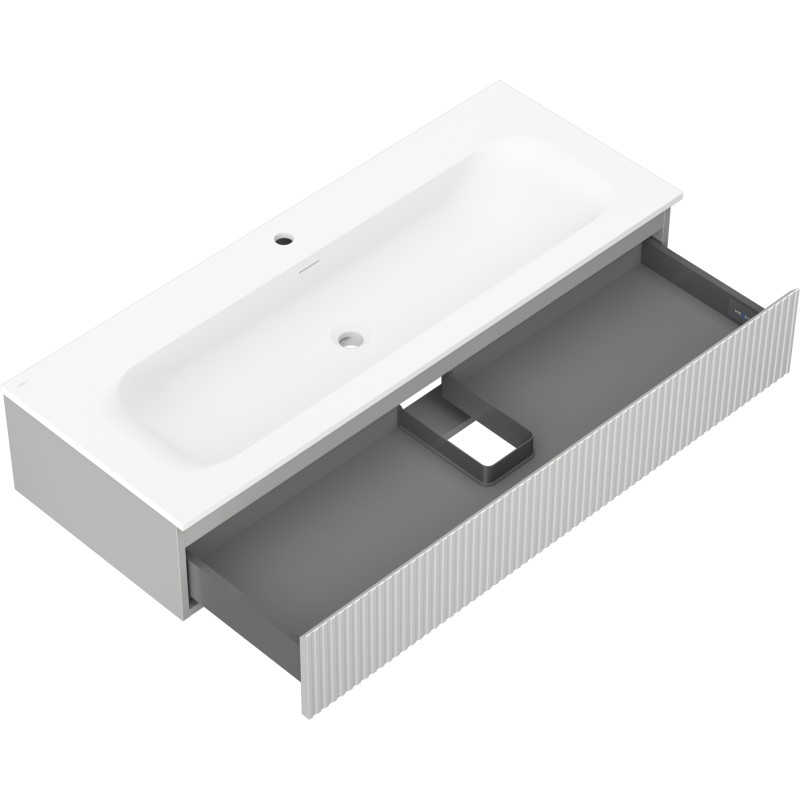 Mexen Rivel armario de baño de 120 cm con lavabo Vela, 1 cajón, ranurado, gris mate/blanco mate - 91A20-12023-1-BF62-W23M01