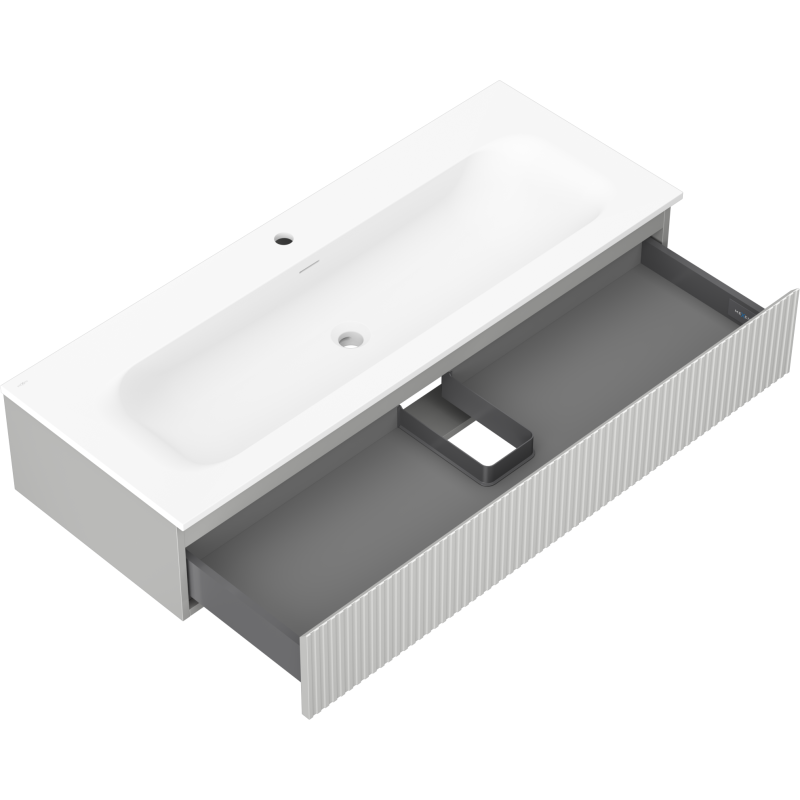 Mexen Rivel armário de casa de banho 120 cm com lavatório Vela, 1 gaveta, frisado, cinza mate/branco mate