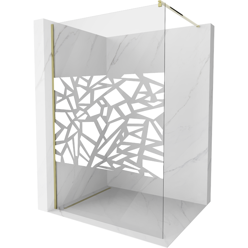 Mexen Kioto parede de duche Walk-in 80 x 200 cm, padrão branco 8 mm, dourado - 800-080-101-50-85
