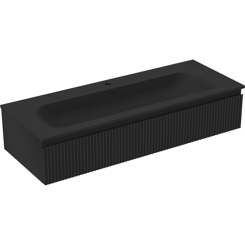 Mexen Rivel Badezimmerschrank 120 cm mit Waschbecken Vela, 1 Schublade, gerillt, schwarz matt - 91A20-12023-1-BF71-W23M71