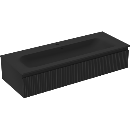 Mexen Rivel 120 cm Bathroom Cabinet with Vela Sink, 1 Drawer, Fluted, Black Matte - 91A20-12023-1-BF71-W23M71