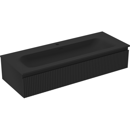 Mexen Rivel Badezimmerschrank 120 cm mit Waschbecken Vela, 1 Schublade, geriffelt, schwarz matt - 91A20-12023-1-BF71-W23M71